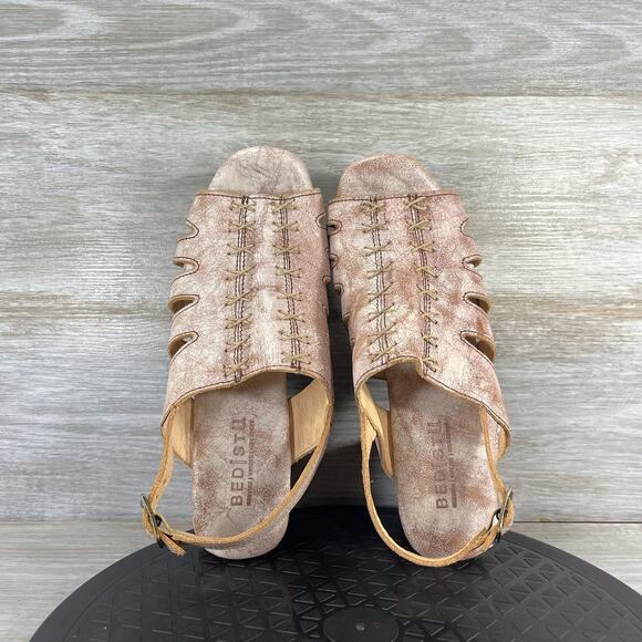 Bed Stu Women's Fontella Brown Leather Peep Toe Heels Size 8.5 - Picture 6 of 9